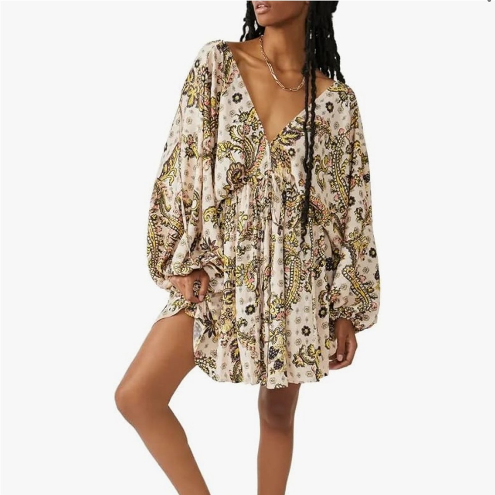 Free People Printed Arzel Mini Tea Combo Dress